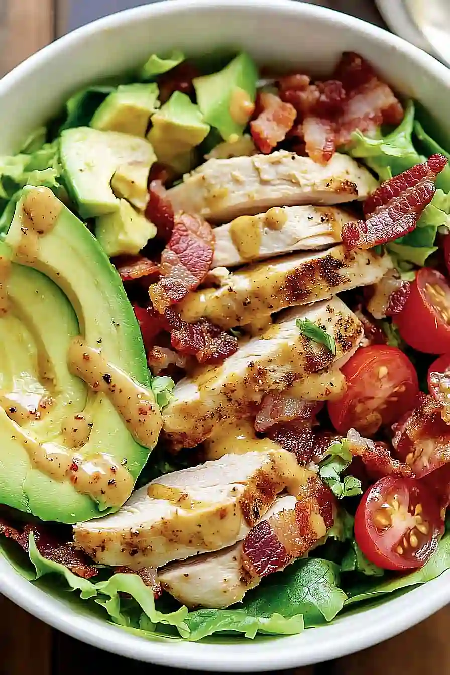 honey mustard chicken, bacon, and avocado salad