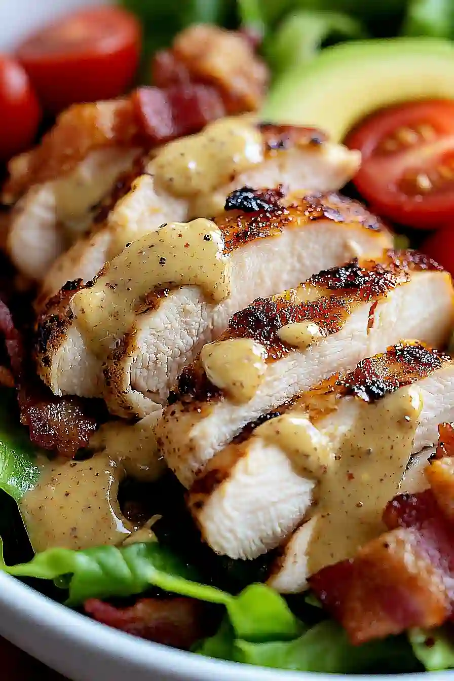 honey mustard chicken, bacon, and avocado salad
