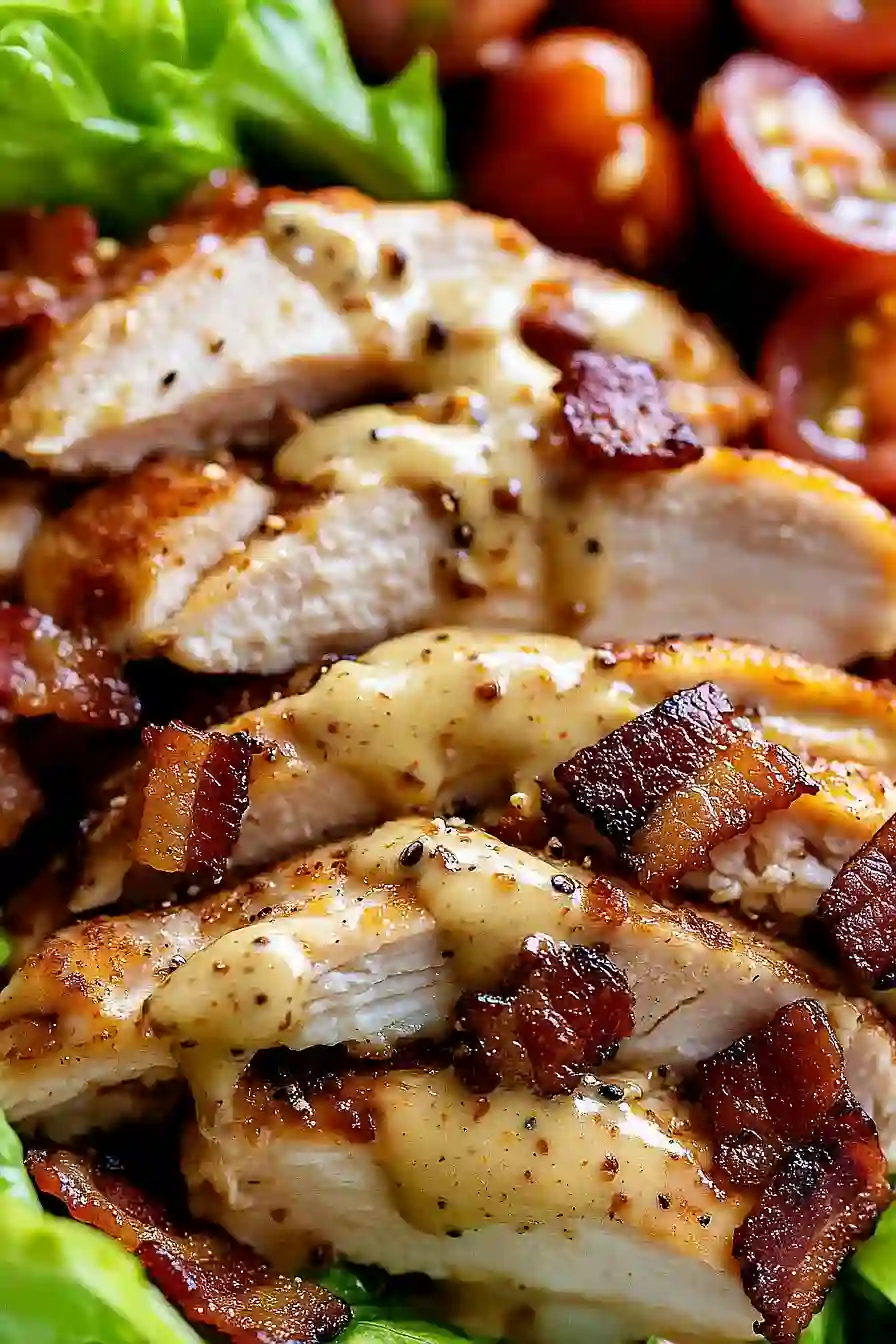 honey mustard chicken, bacon, and avocado salad
