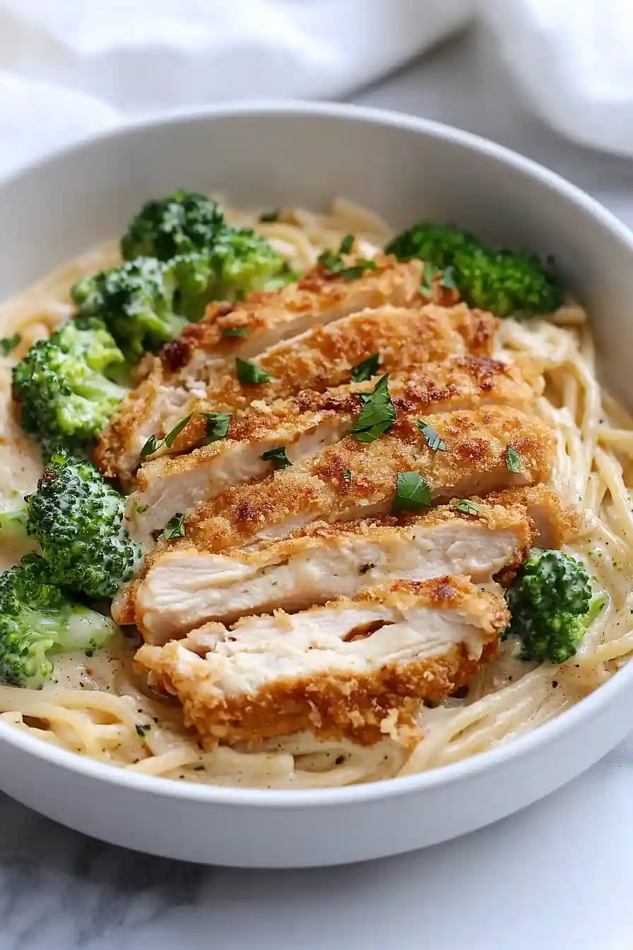 fried chicken alfredo pasta