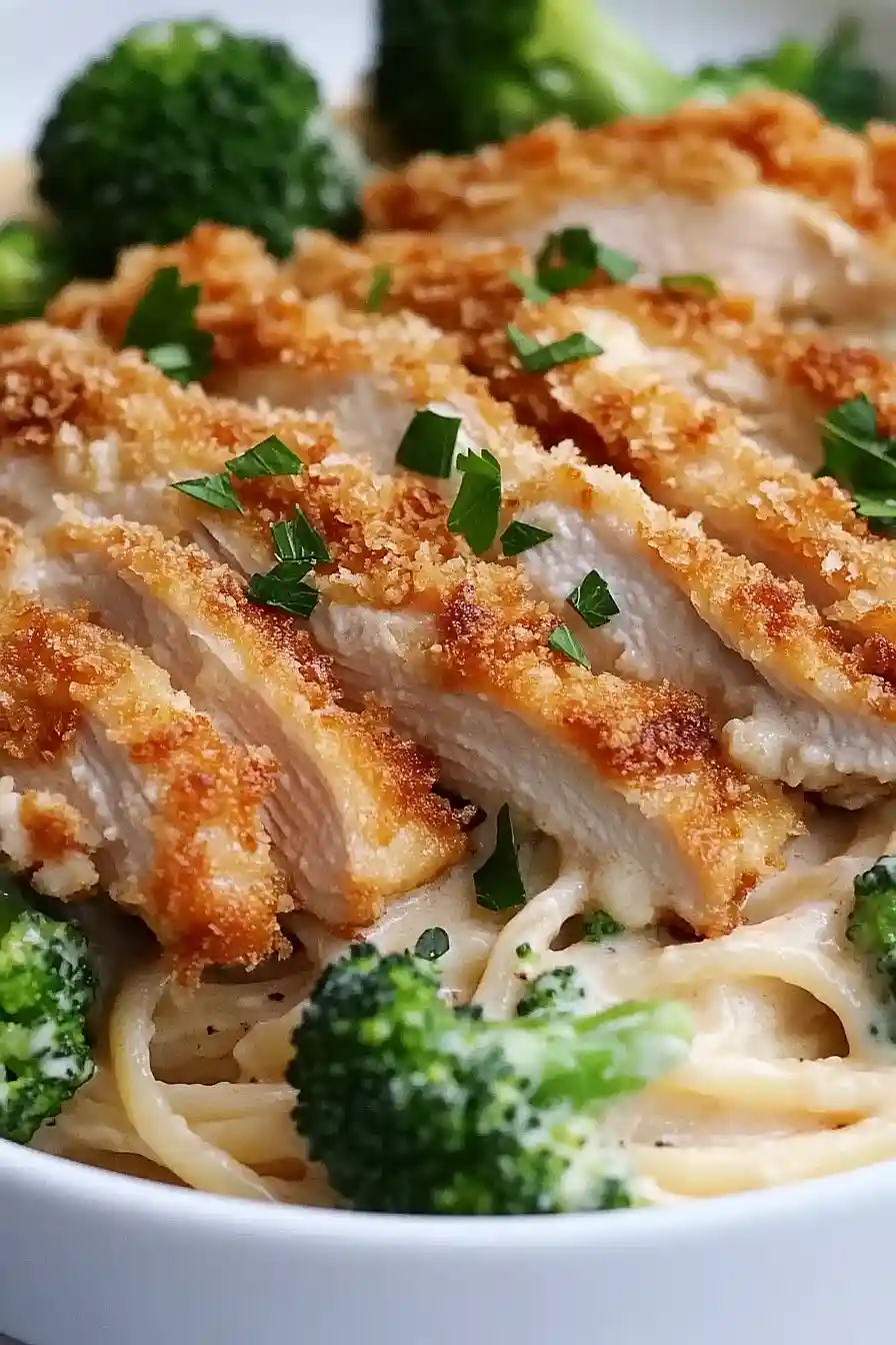 fried chicken alfredo pasta