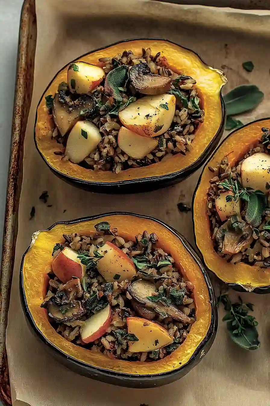 wild rice and apple stuffed acorn squash