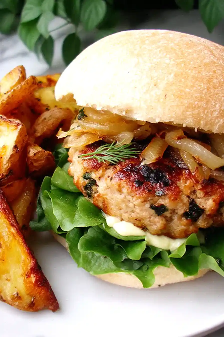 turkey burger with carmelized onions