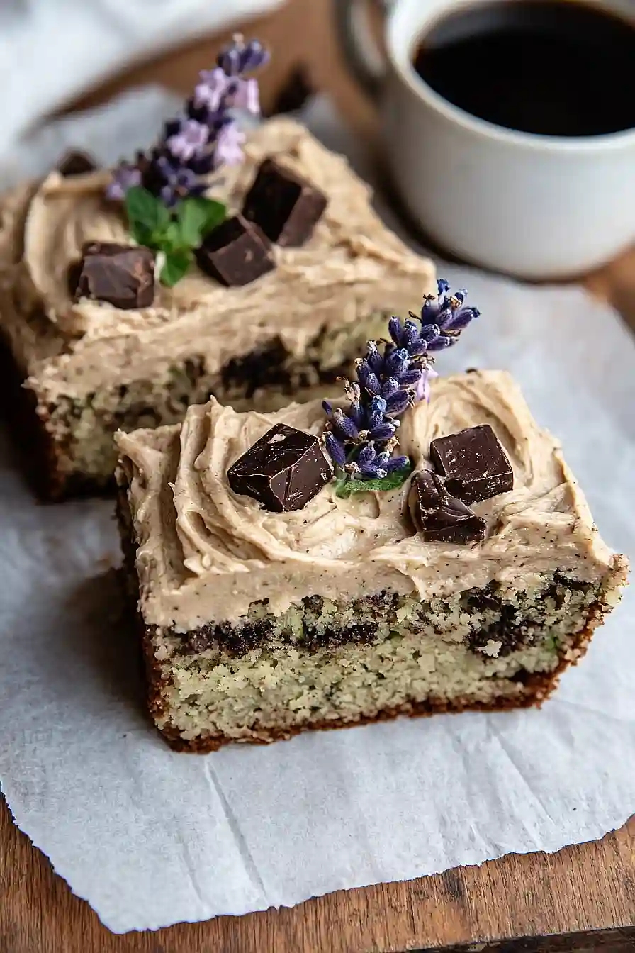 chocolate zucchini banana cake with vanilla coffee frosting