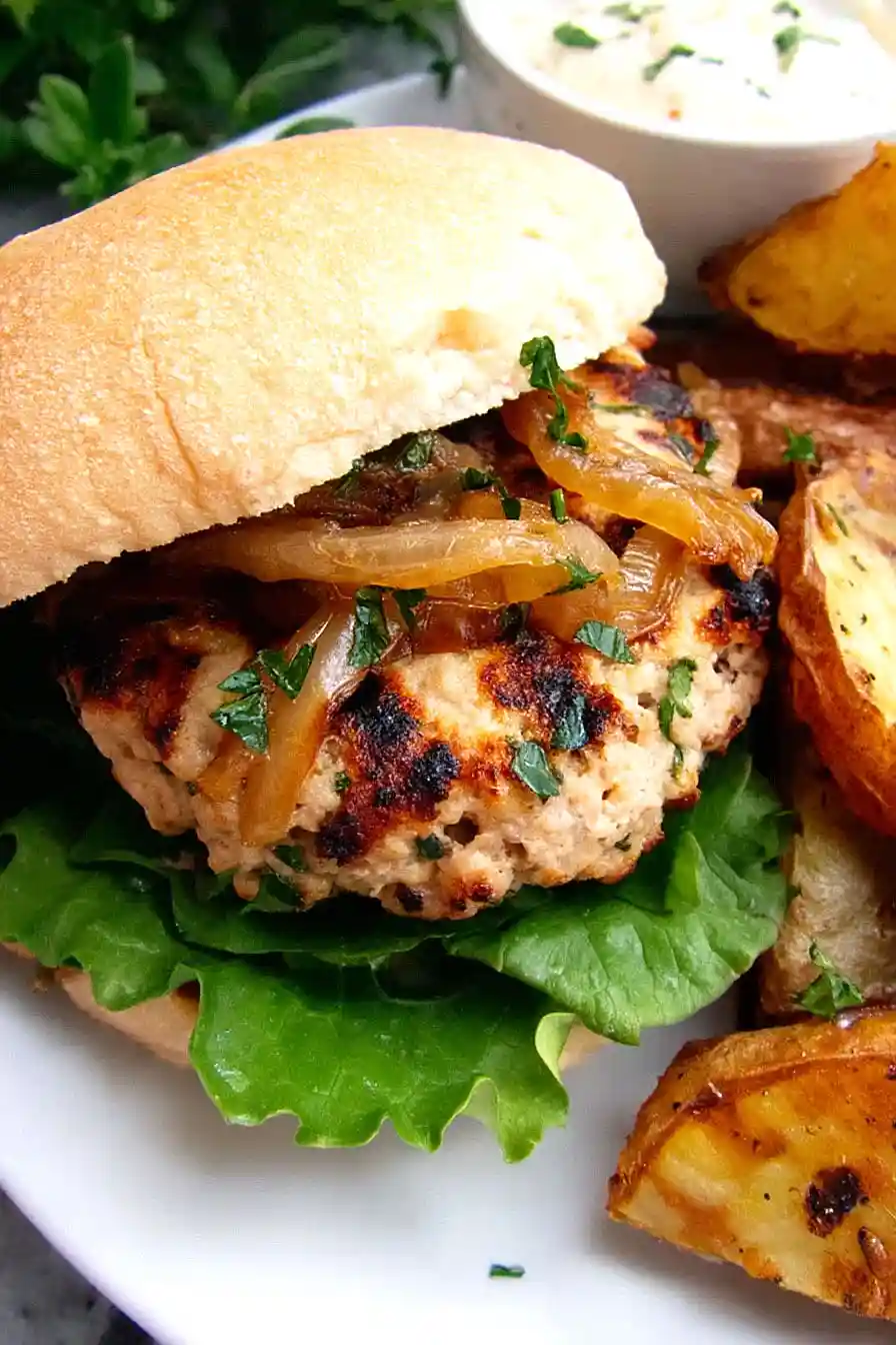 turkey burger with carmelized onions