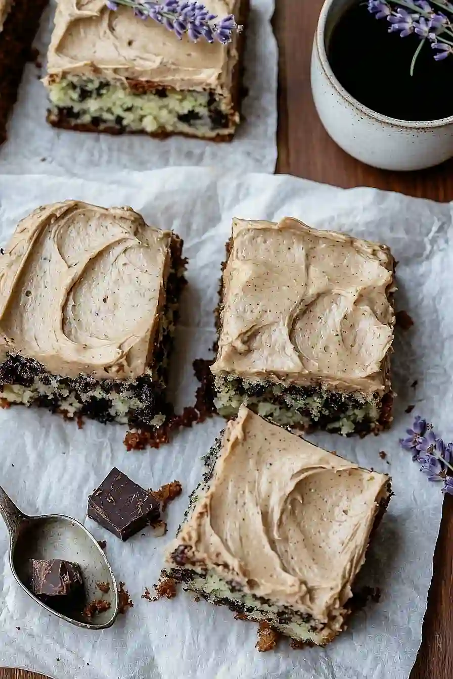 chocolate zucchini banana cake with vanilla coffee frosting