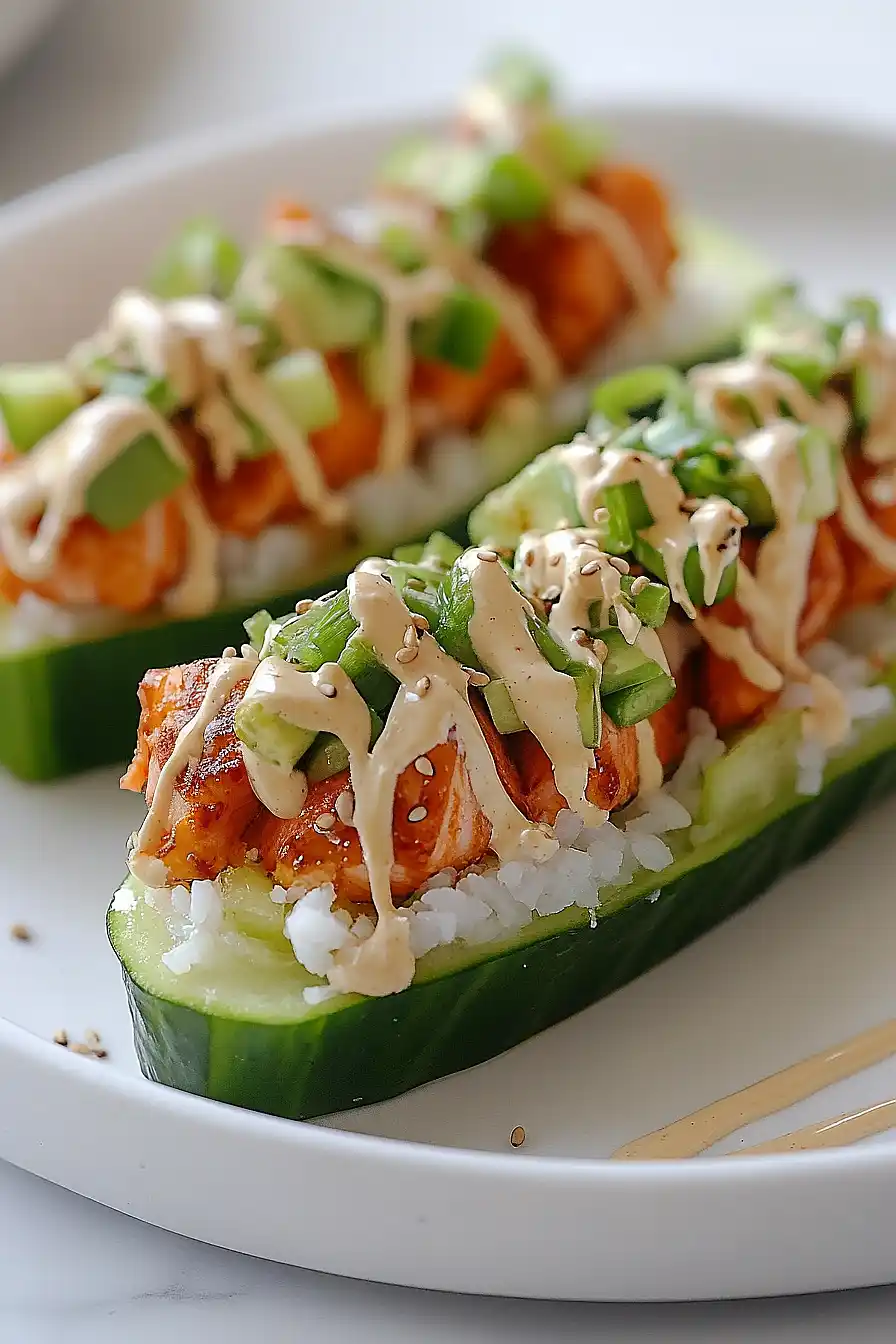 salmon cucumber sushi boat