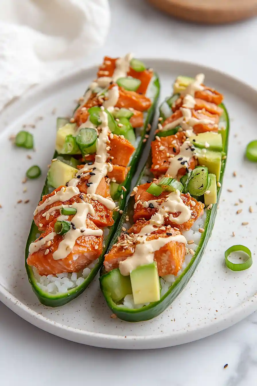 salmon cucumber sushi boat