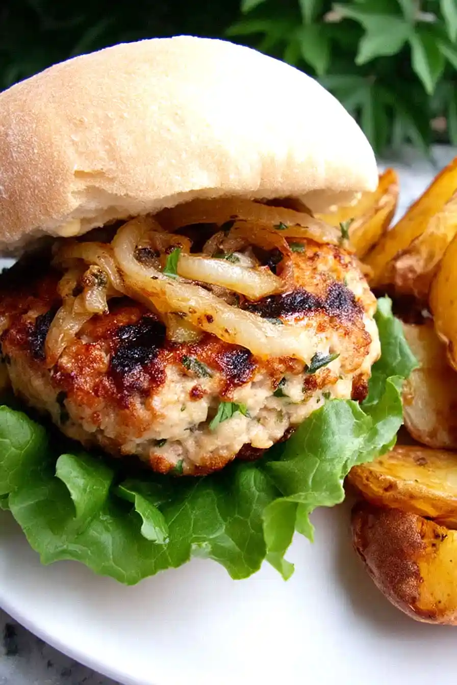 turkey burger with carmelized onions