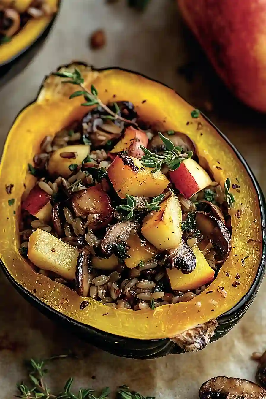 wild rice and apple stuffed acorn squash
