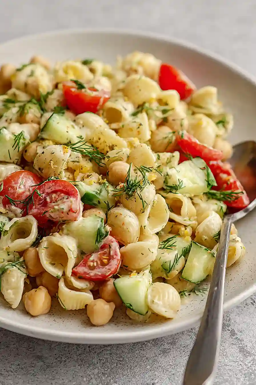 Chickpea Pasta Salad with Tahini Dressing