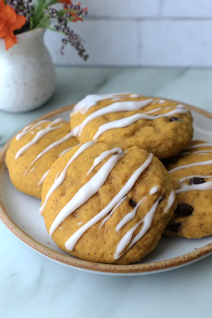 frosted chocolate chip pumpkin cookies