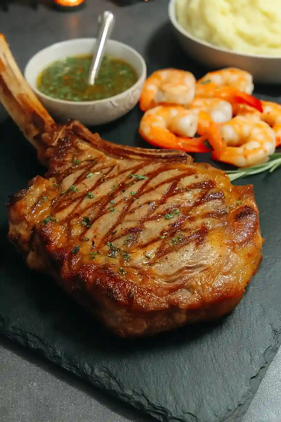 tomahawk steak with shrimp