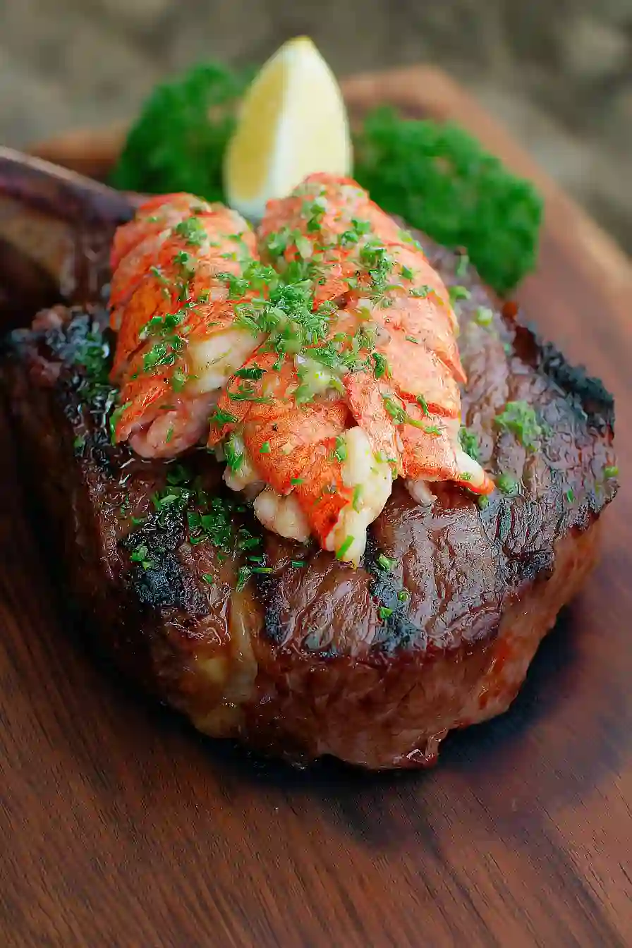 tomahawk steak with lobster