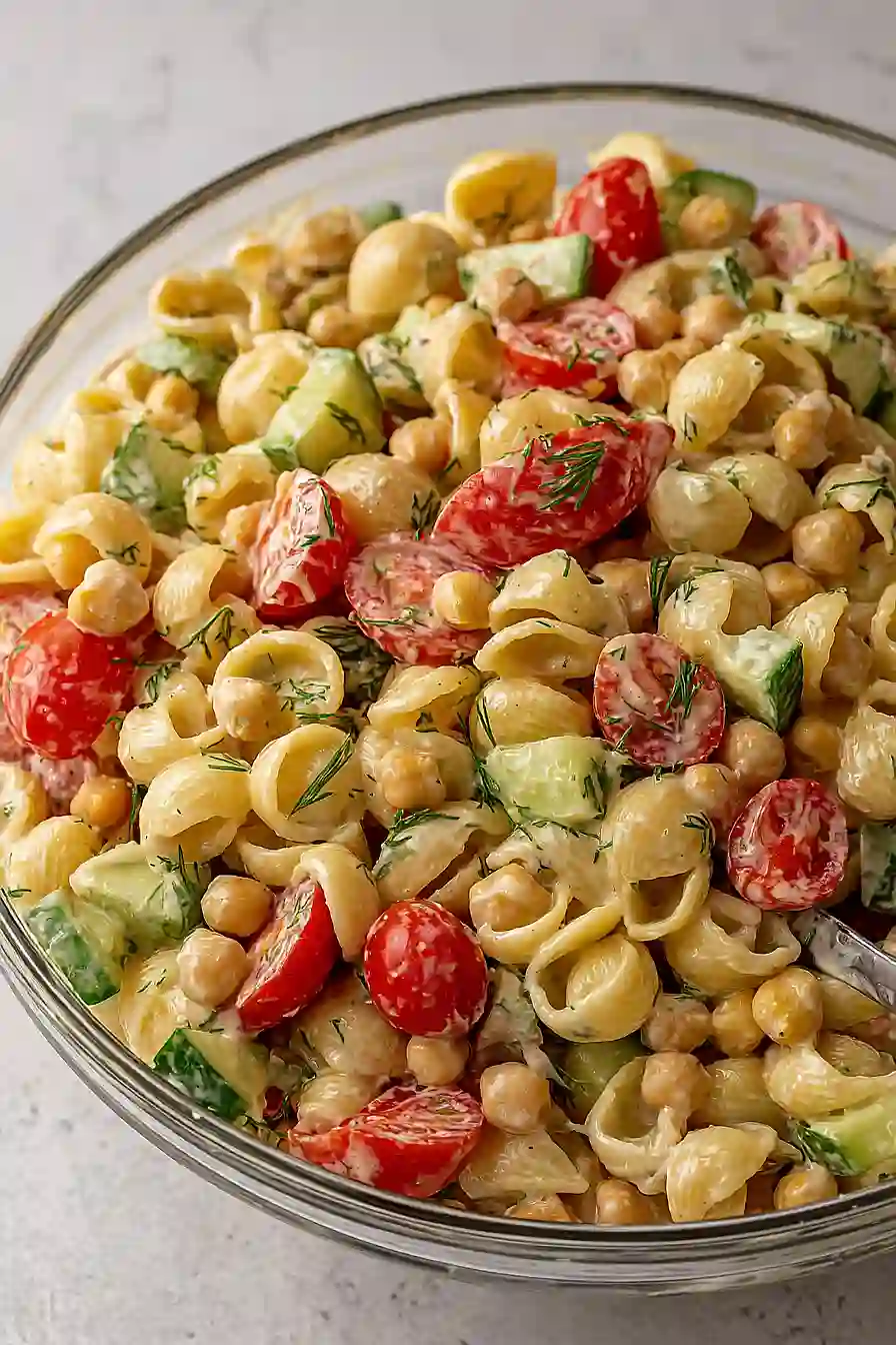 Chickpea Pasta Salad with Tahini Dressing