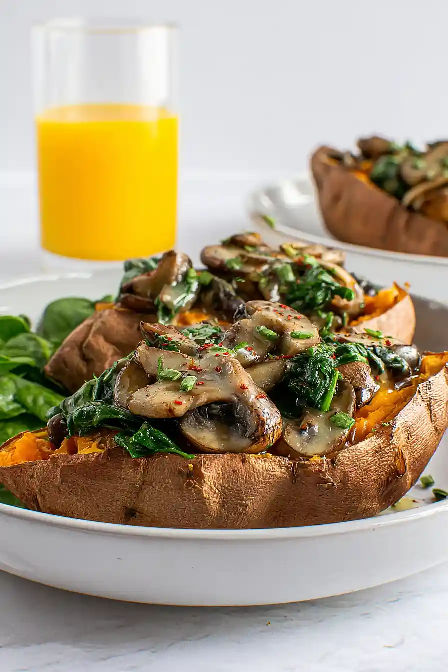 Creamy Mushroom and Spinach Stuffed Sweet Potatoes