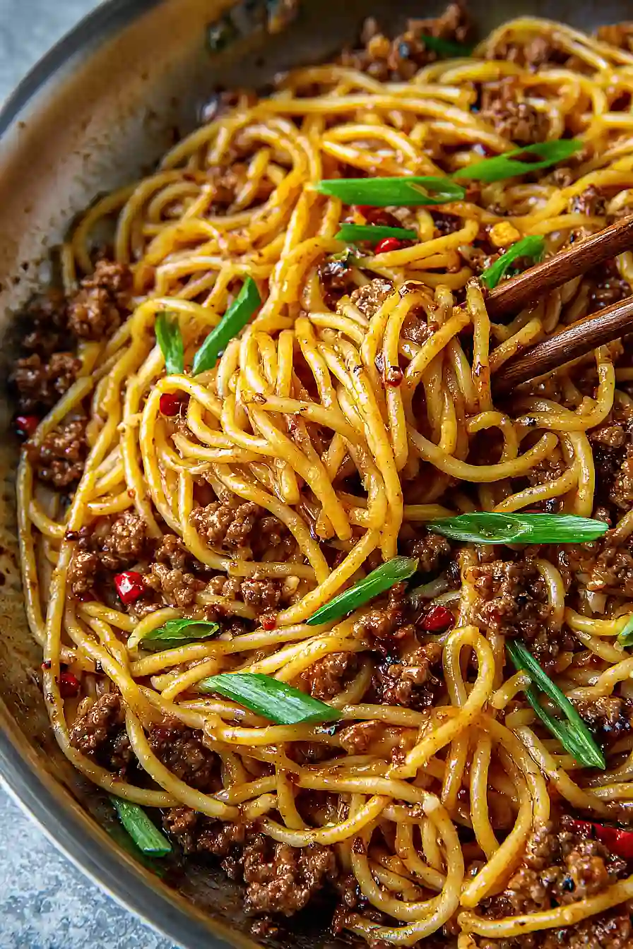 Asian-Style Ground Beef Spaghetti