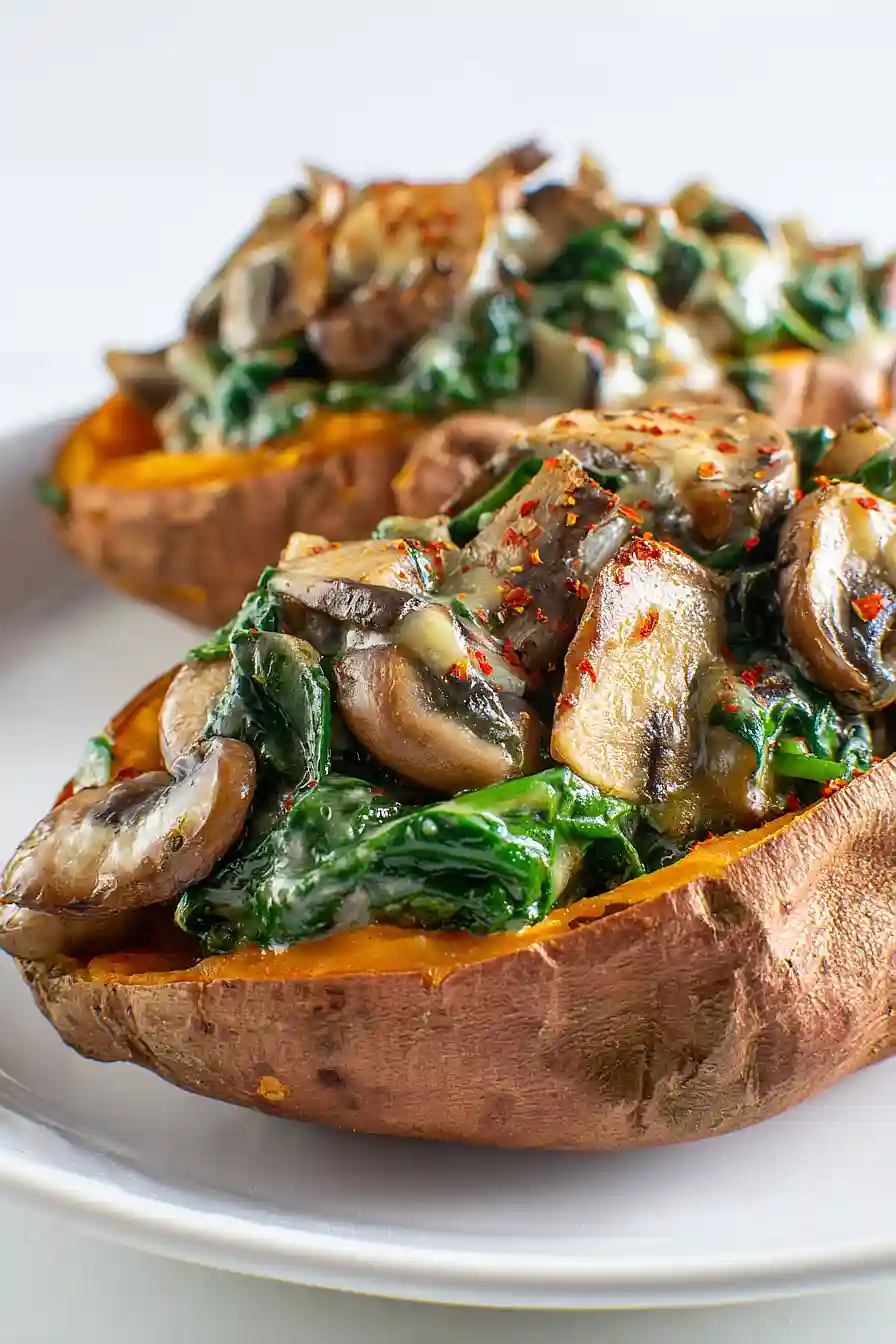 Creamy Mushroom and Spinach Stuffed Sweet Potatoes