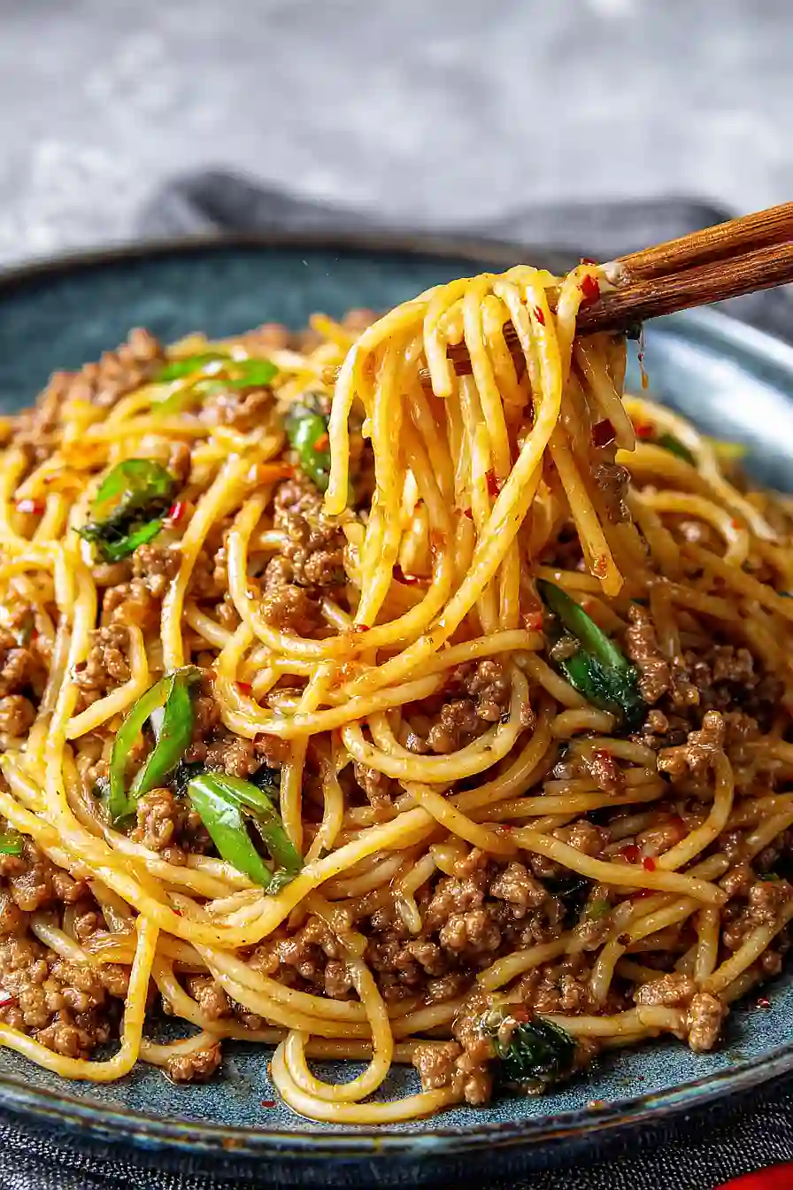 Asian-Style Ground Beef Spaghetti