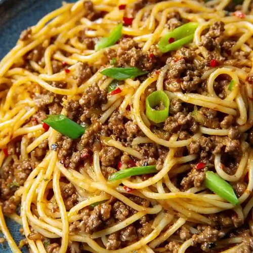Asian-Style Ground Beef Spaghetti