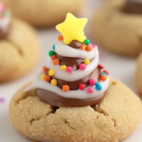 christmas tree peanut butter blossom cookies