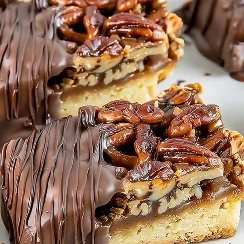 pecan pie bars dipped in chocolate