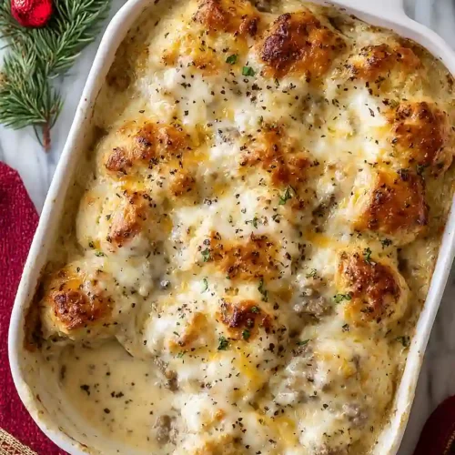 overnight biscuits and gravy casserole