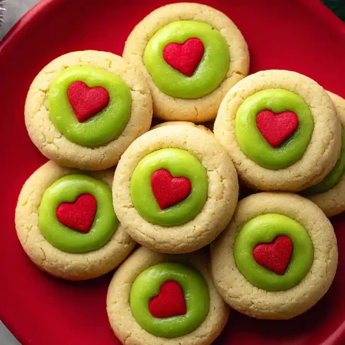 grinch thumbprint cookies