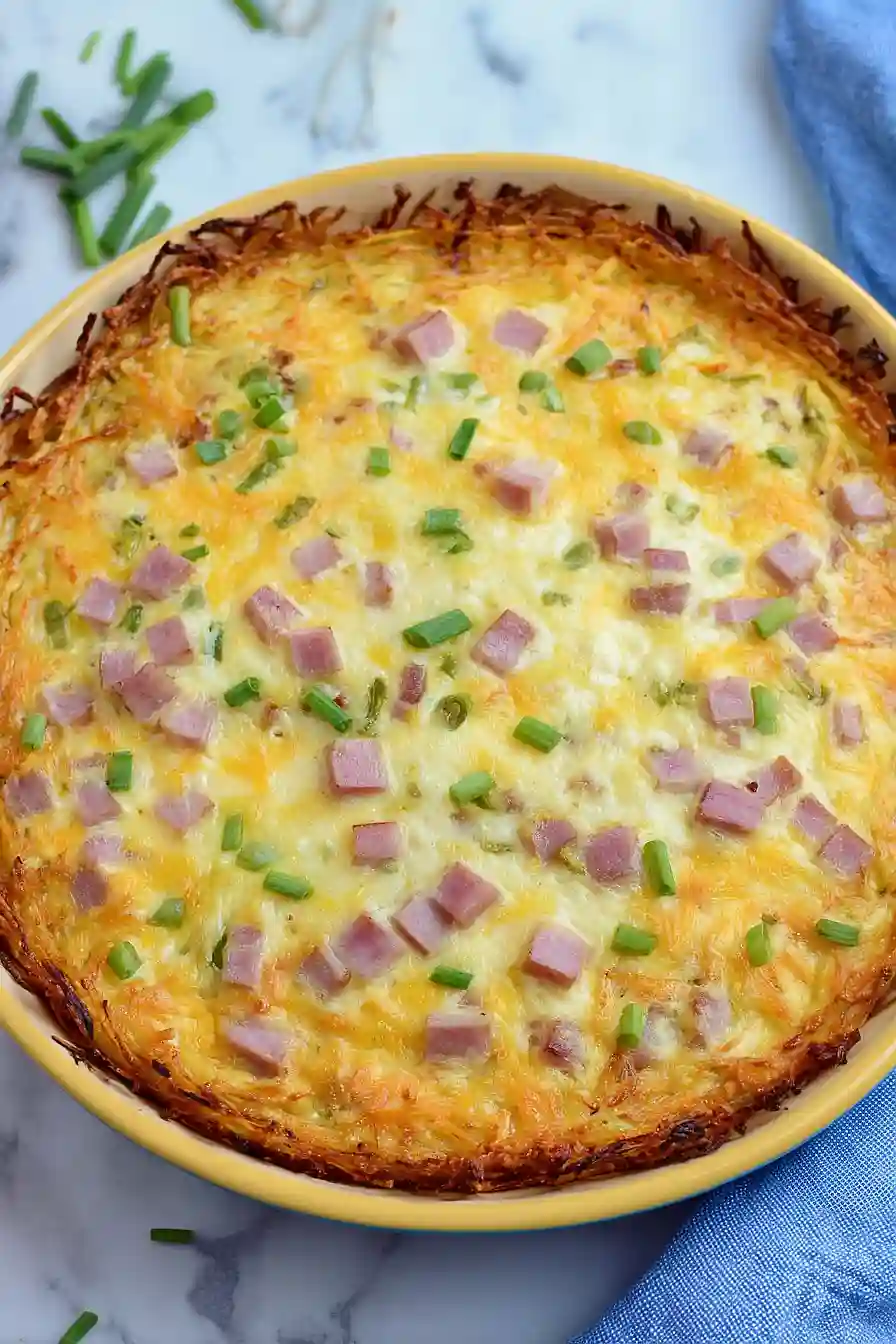 ham and cheese hashbrown crust quiche