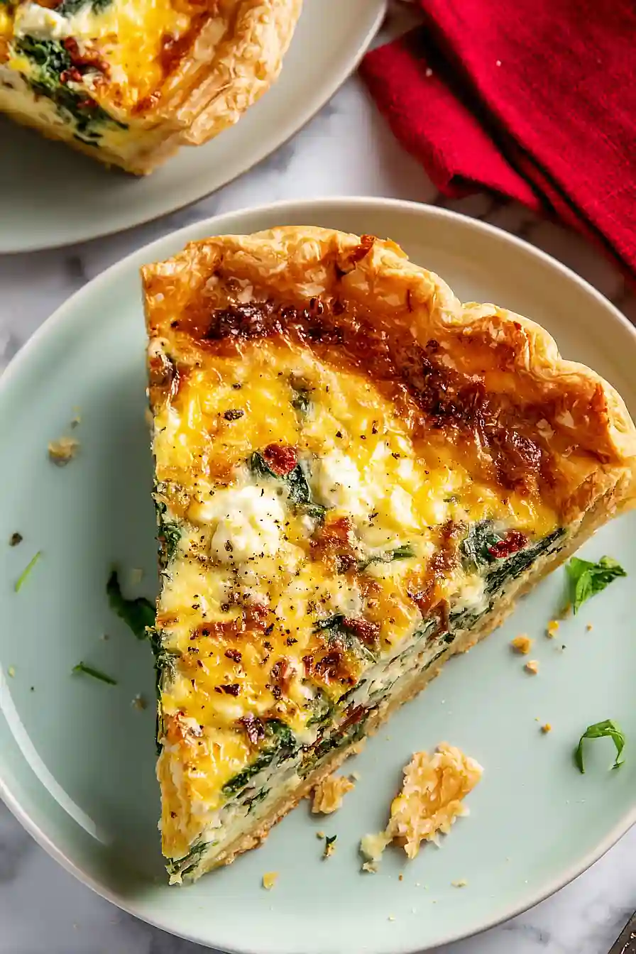 spinach, sun-dried tomato and basil puff pastry quiche