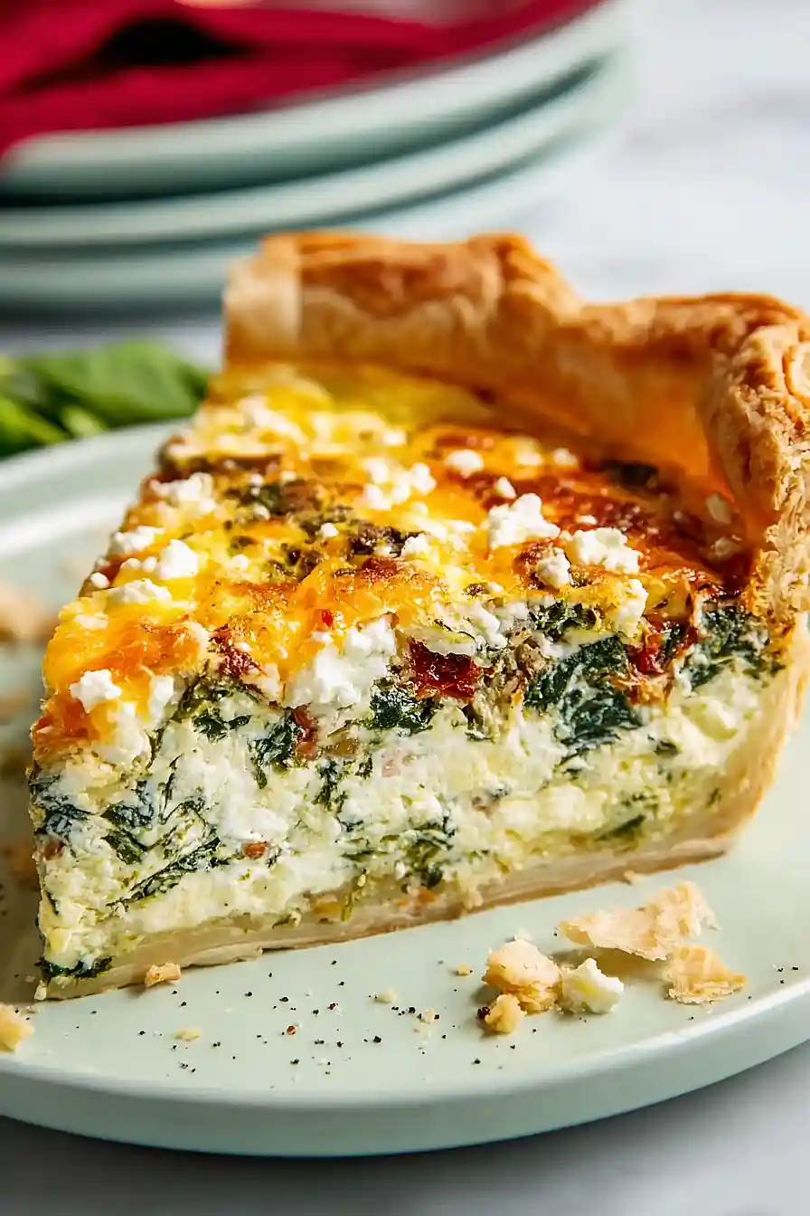 spinach, sun-dried tomato and basil puff pastry quiche