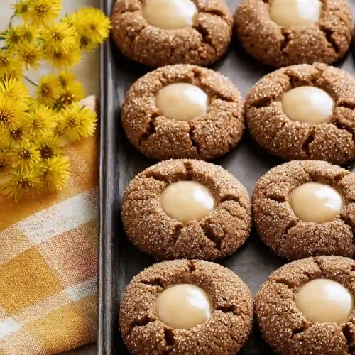 eggnog gingerbread thumbprint cookies