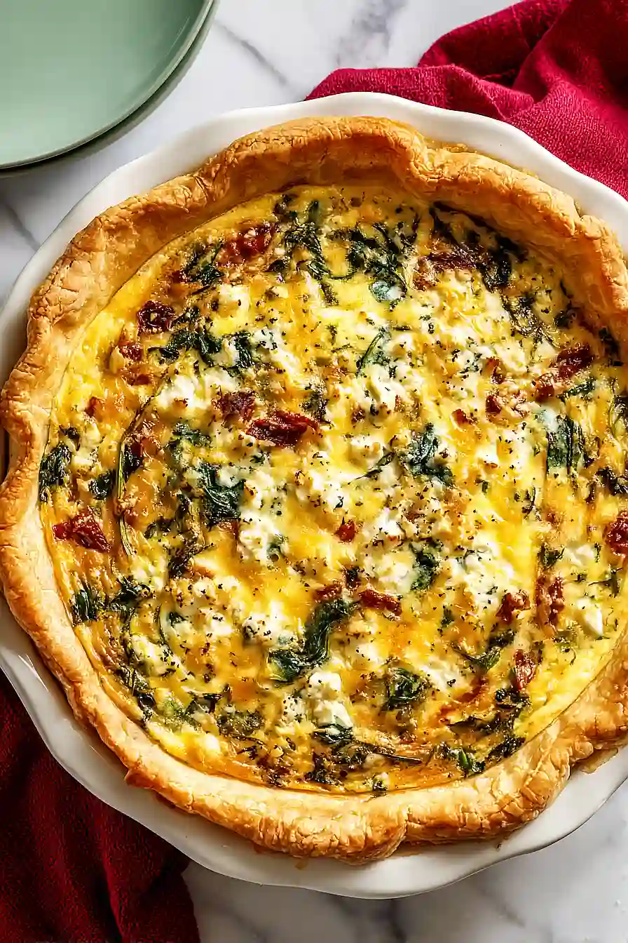 spinach, sun-dried tomato and basil puff pastry quiche