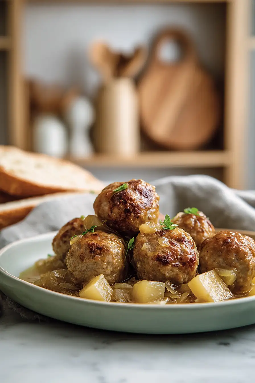 pork meatballs with apples and sauerkraut