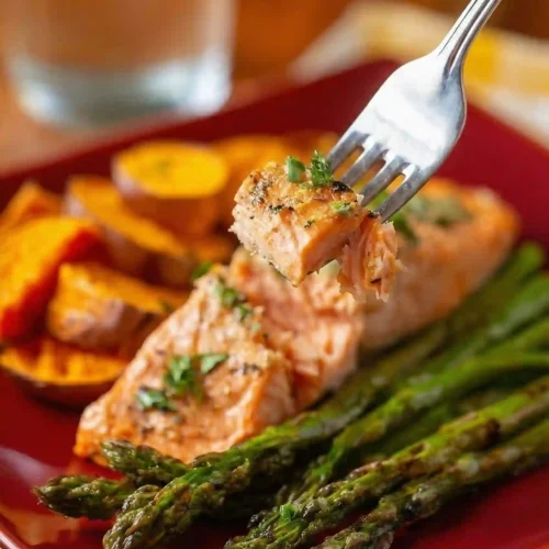 sheet pan salmon asparagus and sweet potatoes
