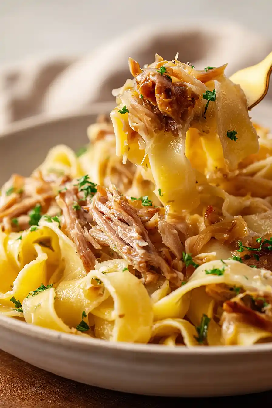 pork, sauerkraut and noodles