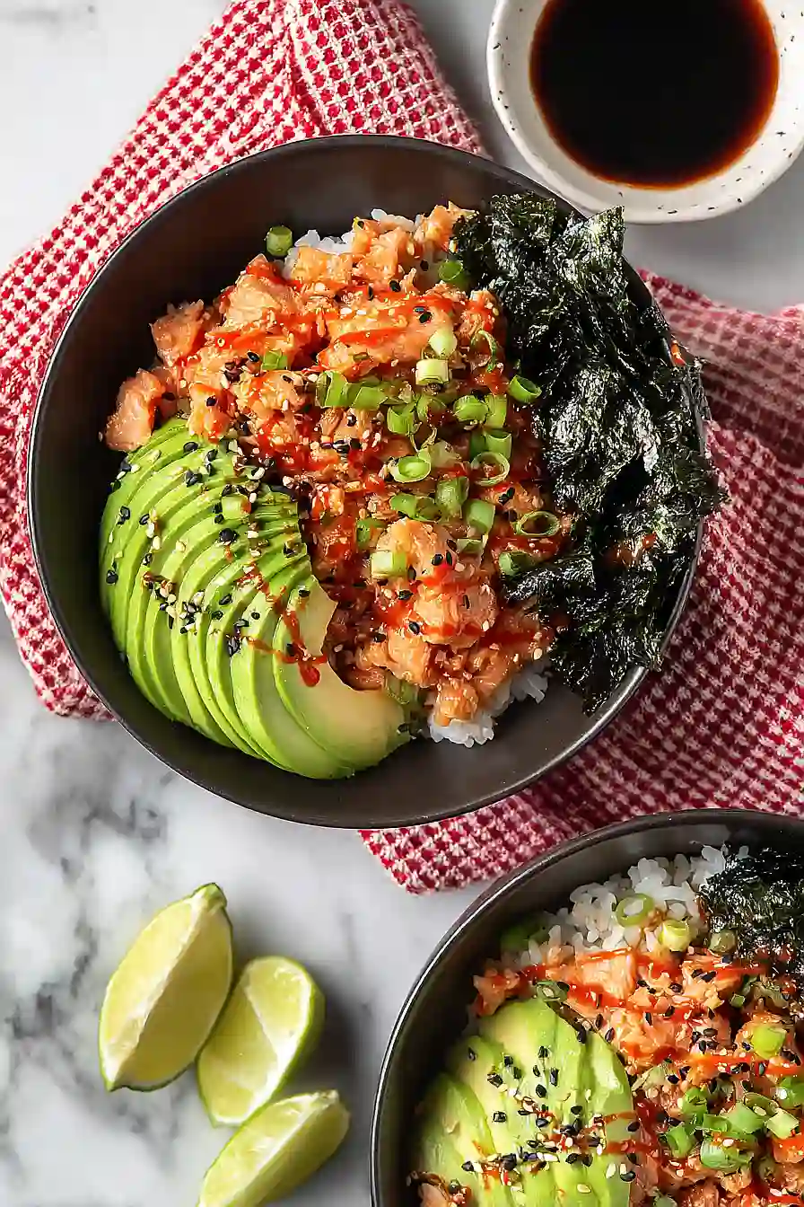 salmon rice bowl with seaweed