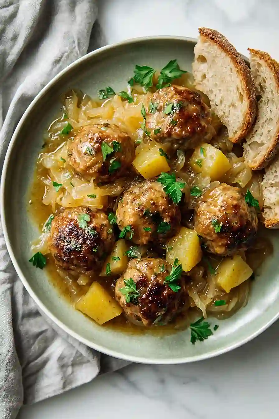 pork meatballs with apples and sauerkraut