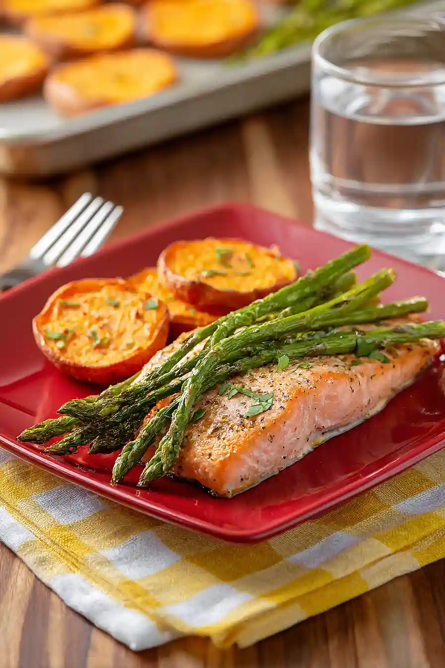 sheet pan salmon asparagus and sweet potatoes