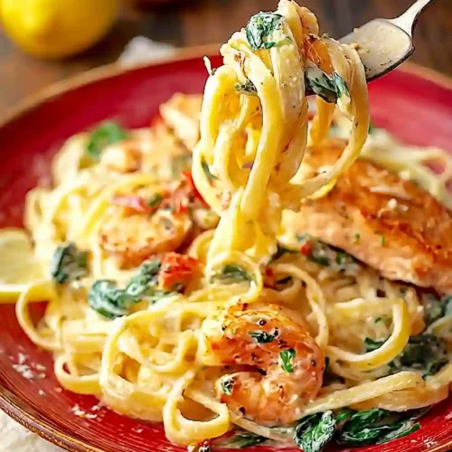 creamy tuscan salmon shrimp pasta