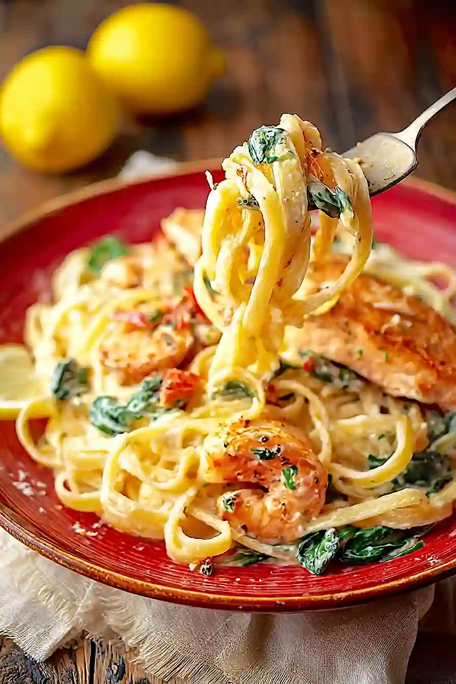 creamy tuscan salmon shrimp pasta