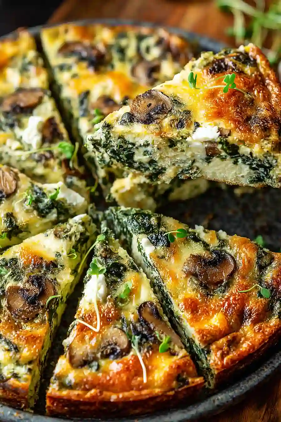 spinach and mushroom crustless quiche