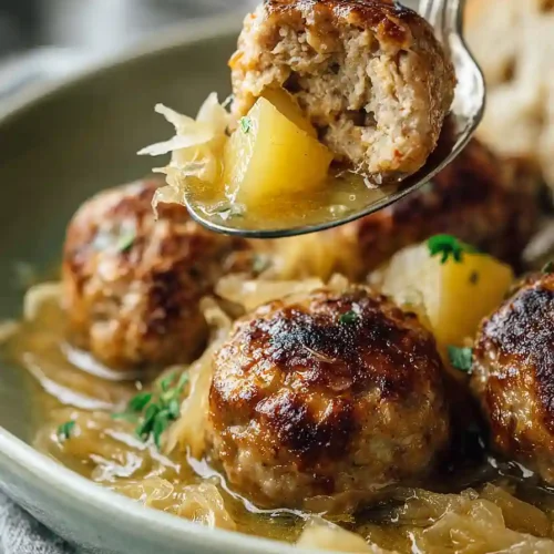 pork meatballs with apples and sauerkraut