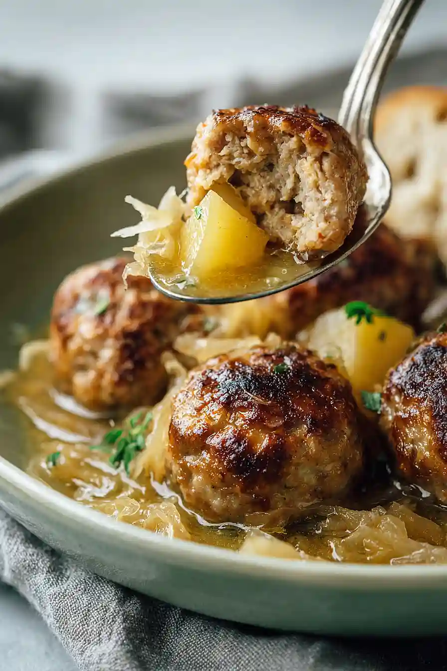 pork meatballs with apples and sauerkraut