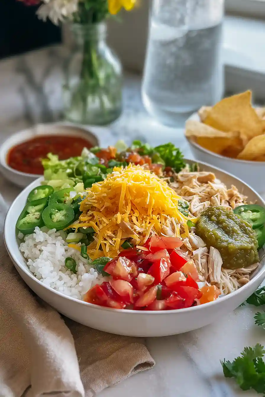 white chicken chili burrito bowls