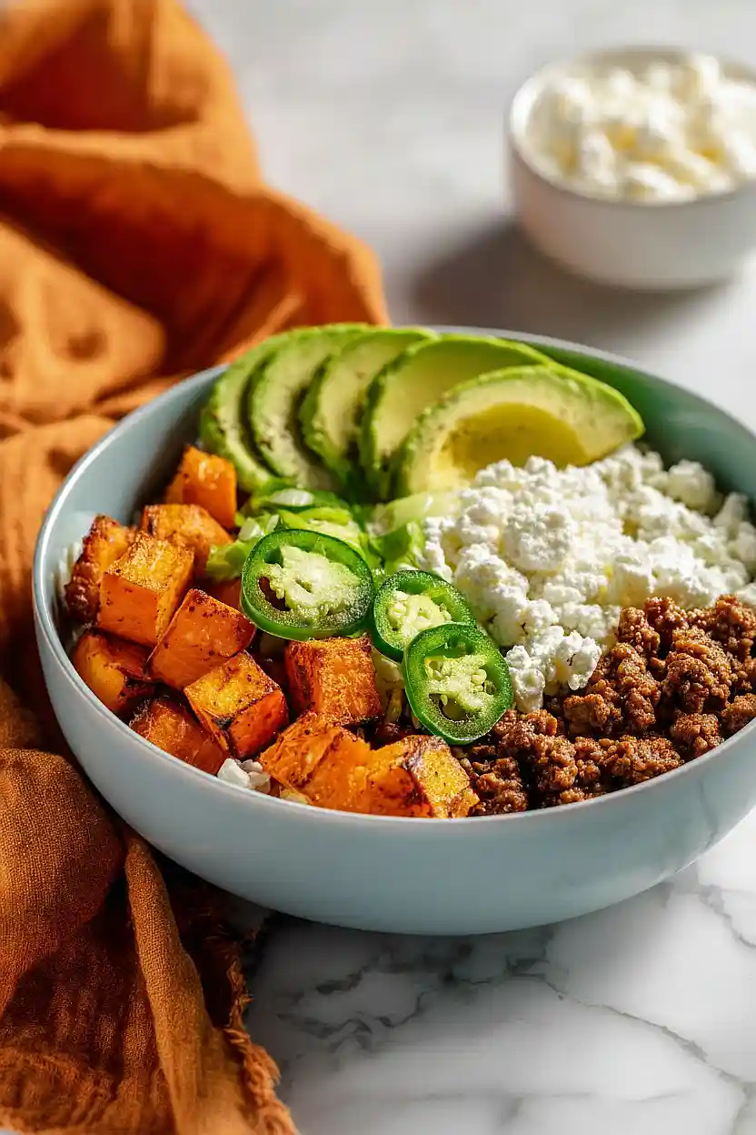 ground beef and sweet potato bowls