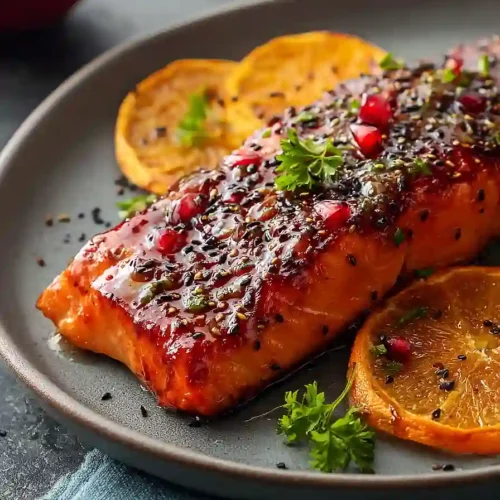 pomegranate orange glazed salmon