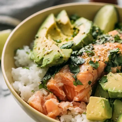 avocado salmon rice bowl