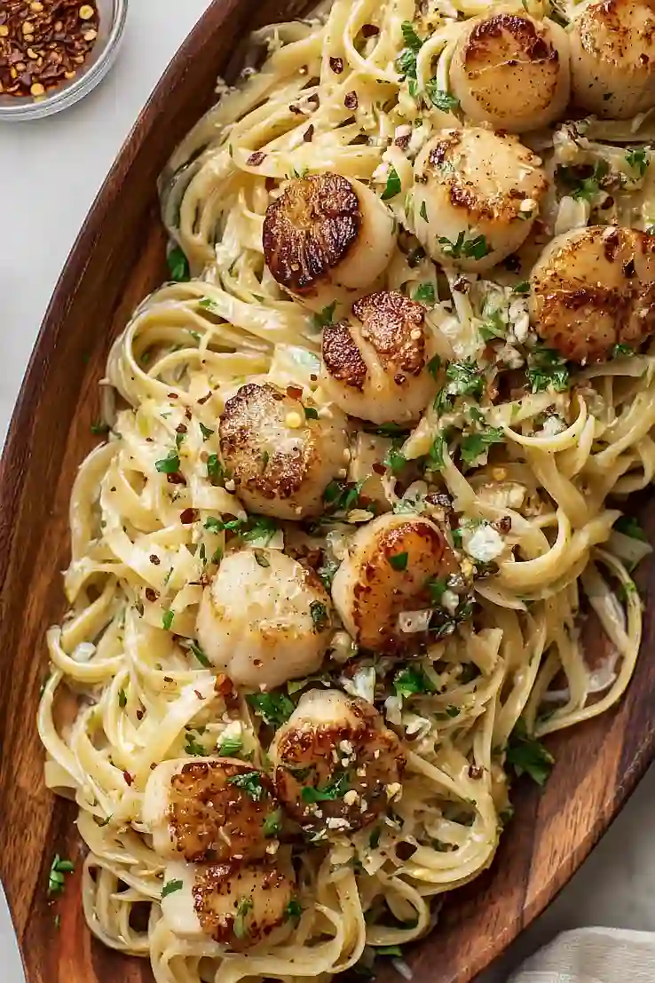 linguine with white clam sauce and scallops
