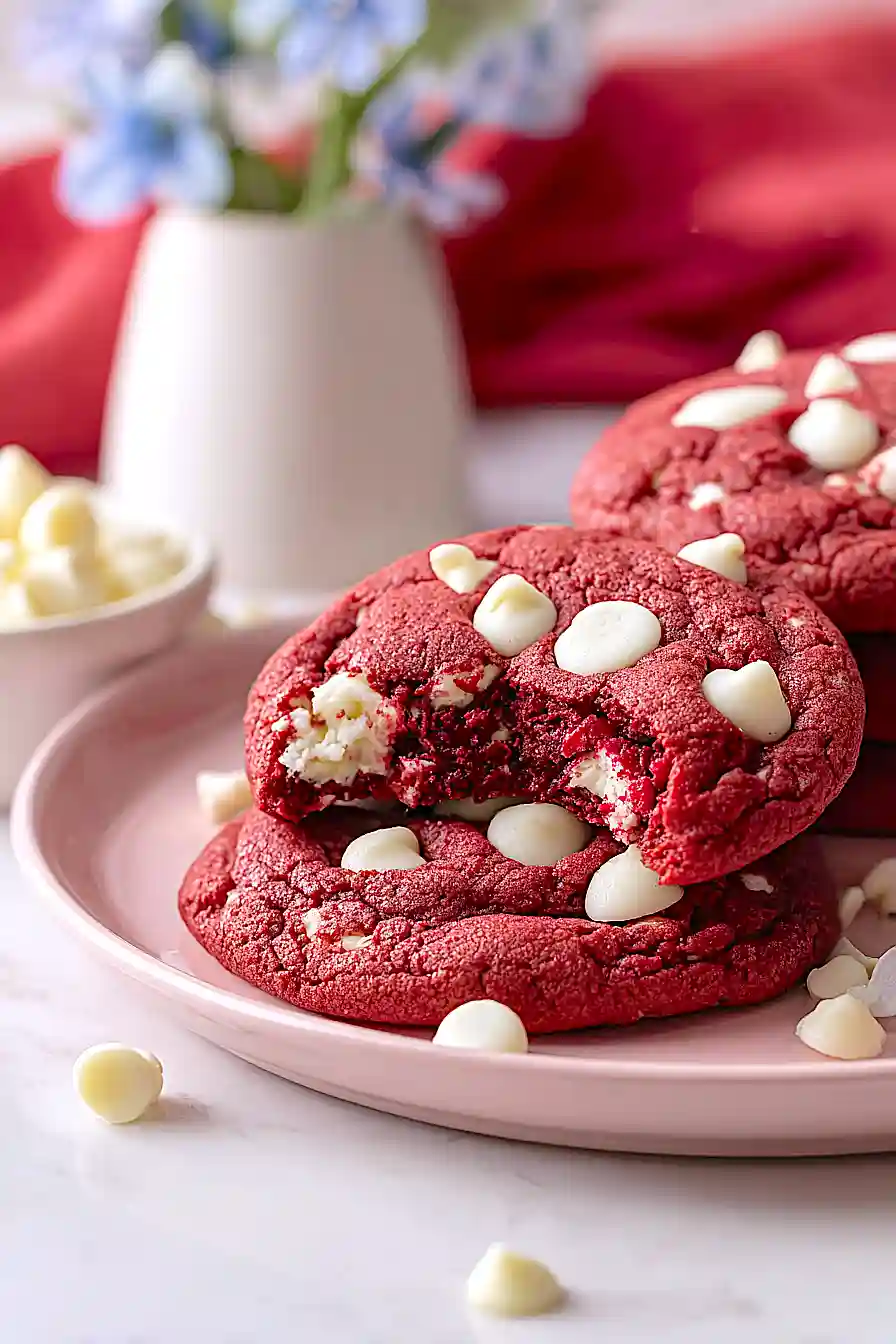 Rich Red Velvet White Chocolate Chip Cookies - theamazingfood